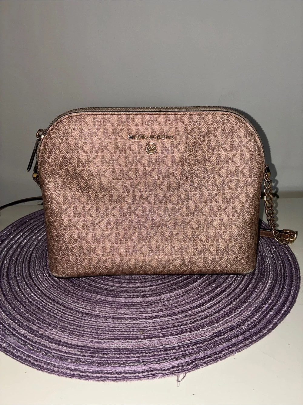 Michael Kors Rose Gold MK Logo Crossbody with Chain Strap